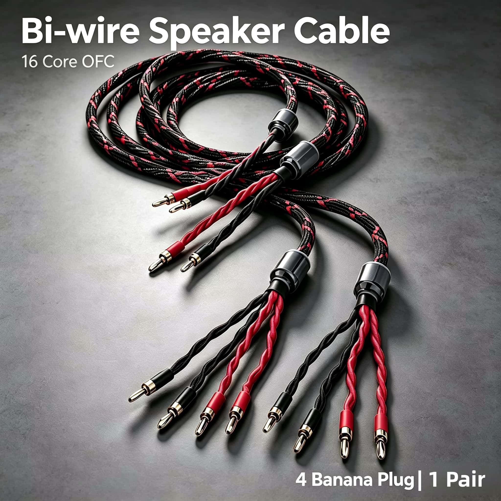 Home Cinema Installation - 16-adriges OFC Bi-Wire Lautsprecherkabel Paar Bananenstecker